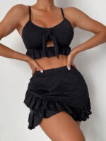 Three-Piece Swimsuit Set with Hip-Hugging Skirt