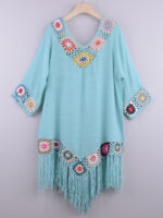 Three-Quarter Sleeve Ethnic Style Dress with Chain Link Flower Detail