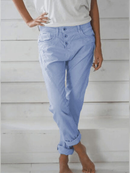 Classic Straight Leg Pant with Button Front Closure in a Solid Color
