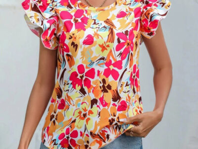 Floral Print Double Layer Short Sleeve Shirt