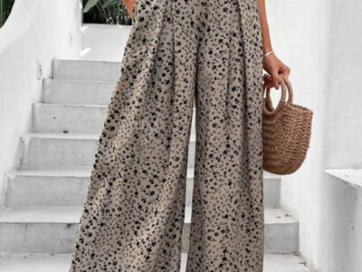 High Waist Floral Print Wide Leg Pants with a Flowing Drape