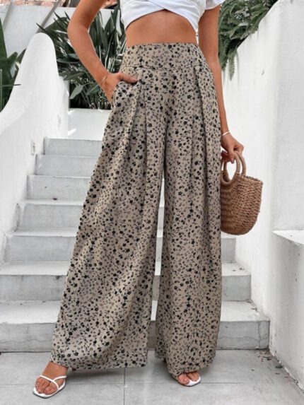 High Waist Floral Print Wide Leg Pants with a Flowing Drape