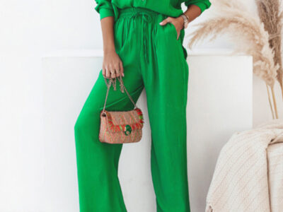 Loose Solid Color Long-Sleeved Shirt and Casual Trousers Two-Piece Set