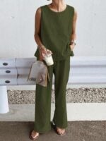 Casual Sleeveless Slit Vest and Pants Set