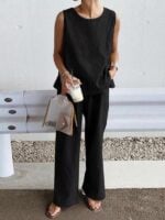 Casual Sleeveless Slit Vest and Pants Set