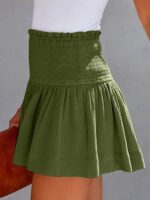 Solid Color Pleated High Waist Wide Leg Shorts