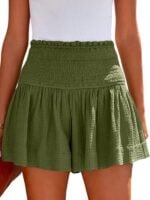 Solid Color Pleated High Waist Wide Leg Shorts