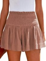 Solid Color Pleated High Waist Wide Leg Shorts