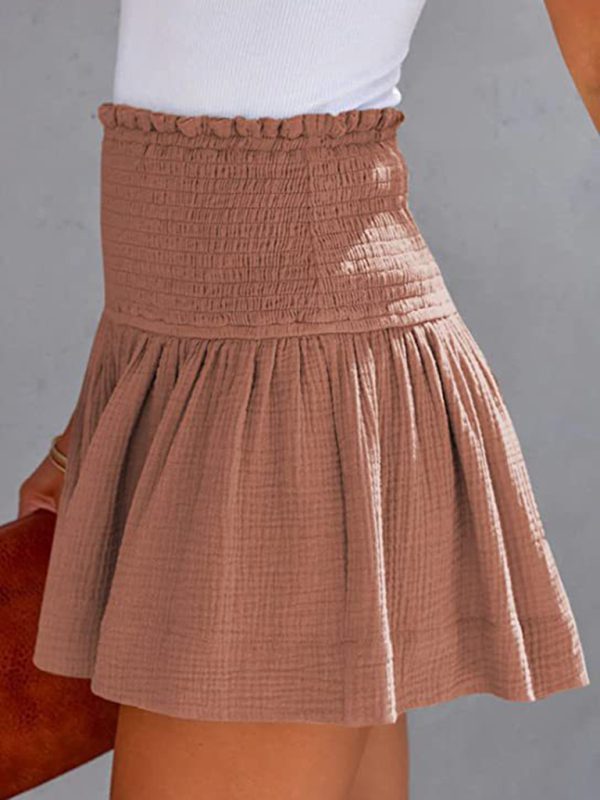 Solid Color Pleated High Waist Wide Leg Shorts