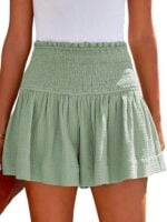 Solid Color Pleated High Waist Wide Leg Shorts