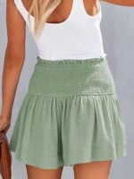 Solid Color Pleated High Waist Wide Leg Shorts