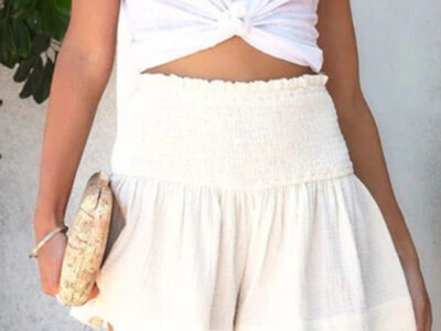 Solid Color Pleated High Waist Wide Leg Shorts