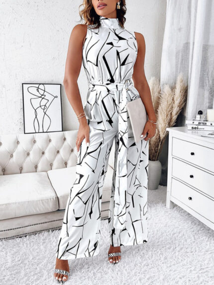 Elegant Sleeveless Abstract Print Jumpsuit