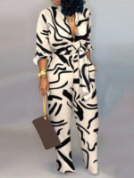 Women’s fashion commuting abstract print long-sleeved jumpsuit