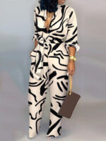 Women’s fashion commuting abstract print long-sleeved jumpsuit