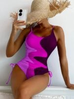 Colorblock Drawstring One-Piece Swimsuit for Women