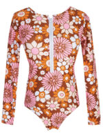 Printed Long Sleeve Zipper One-Piece Swimsuit