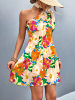 Asymmetrical Printed One-Shoulder Diagonal Dress