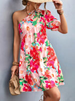 Asymmetrical Printed One-Shoulder Diagonal Dress