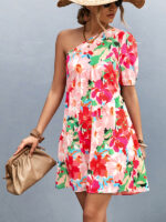 Asymmetrical Printed One-Shoulder Diagonal Dress