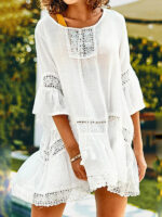 Stylish White Mid-Length Dress with Mid-Sleeved Top