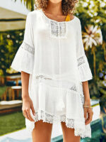 Stylish White Mid-Length Dress with Mid-Sleeved Top