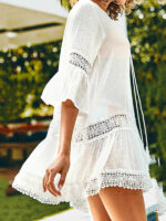 Stylish White Mid-Length Dress with Mid-Sleeved Top