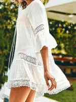 Stylish White Mid-Length Dress with Mid-Sleeved Top