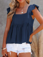 Solid Color Casual Square Neck Flutter Sleeve Top