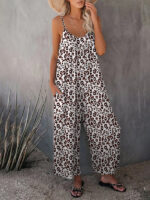 Stylish Sleeveless Leopard Print Suspender Jumpsuit