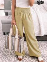 Loose Mid-Waist Casual Trousers with Lace-Up Details and Wide-Leg Cut