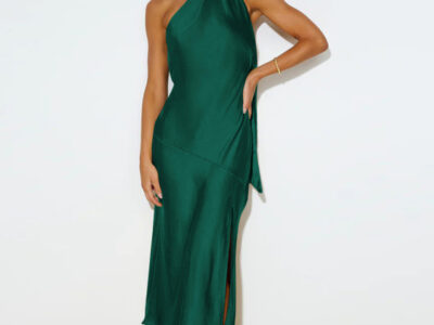 Satin Backless Evening Gown with a Stylish Slit Design