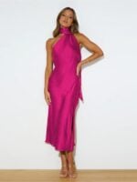 Satin Backless Evening Gown with a Stylish Slit Design