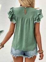 Accordion Chest Ruffle Lace Panel Blouse