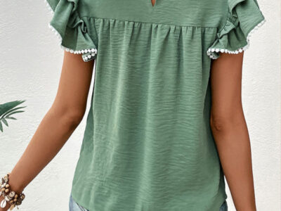 Accordion Chest Ruffle Lace Panel Blouse