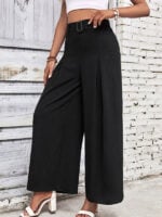 High-Waisted Wide-Leg Pants with Belt