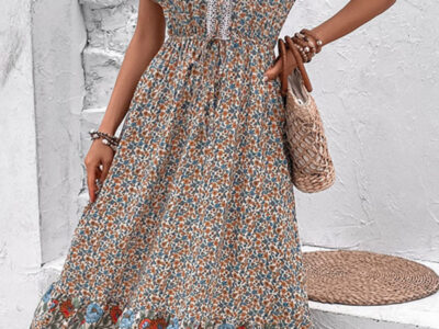 Ethnic style V-neck floral dress