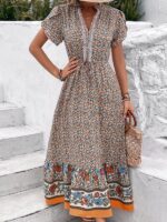 Ethnic style V-neck floral dress