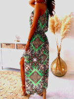 Bohemian Dream-Halter Neck Waist Slit Dress with a Stunning Print