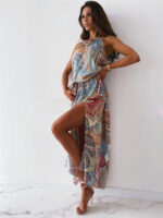 Bohemian Dream-Halter Neck Waist Slit Dress with a Stunning Print