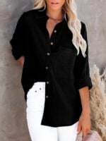 Classic Long-Sleeved V-Neck Button-Down Shirt