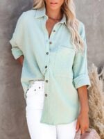 Classic Long-Sleeved V-Neck Button-Down Shirt