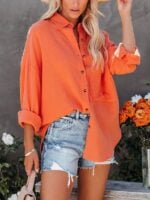 Classic Long-Sleeved V-Neck Button-Down Shirt