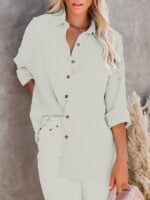 Classic Long-Sleeved V-Neck Button-Down Shirt