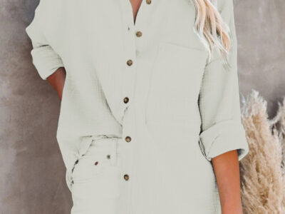 Classic Long-Sleeved V-Neck Button-Down Shirt