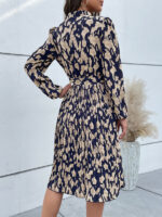 Long Sleeve Dress with Leopard Print Hem and Pleats