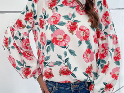 New Round Neck Long Sleeve Floral Shirt Top