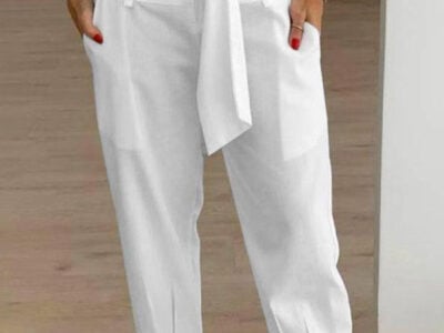 Solid Color Casual Cropped Pants