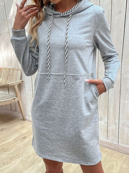 New Long-Sleeved Stitching Hooded Sweater Dress