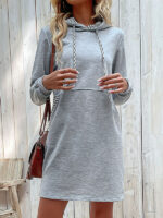 New Long-Sleeved Stitching Hooded Sweater Dress